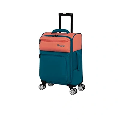 Image of it Luggage Duo Tone 22 Inch Softside Carry on 8 Wheel Spinner, Peach/Sea Teal, 22, 22&quot; Two Cabin Rolls