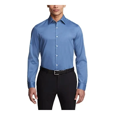 Image of Van Heusen Men&#039;s Dress Shirt Slim Fit Flex Collar Stretch Solid, Dusty Blue, 15&quot; Neck 32&quot; 33&quot; Sleeve