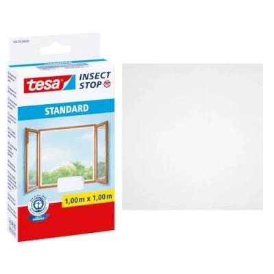 Image of tesa Insect Stop Hook &amp; Loop STANDARD for Windows Self Adhesive Window Fly Screen Cut to Desired Size in White, 100 cm x