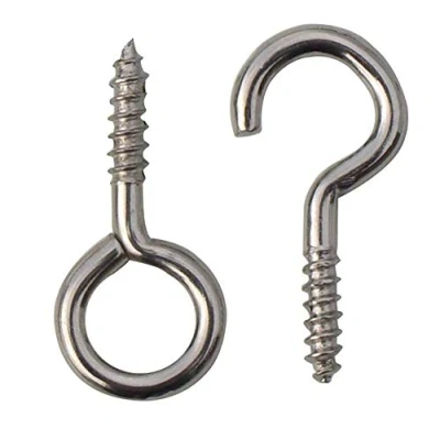 Image of 10 x Hooks &amp; Eyes for NET Curtain Wire Silver Metal Screws Picture Hanging