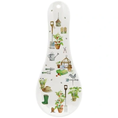 Image of Garden Theme Spoon Rest Melamine Trivet Holder Saucer Green Fingers Range