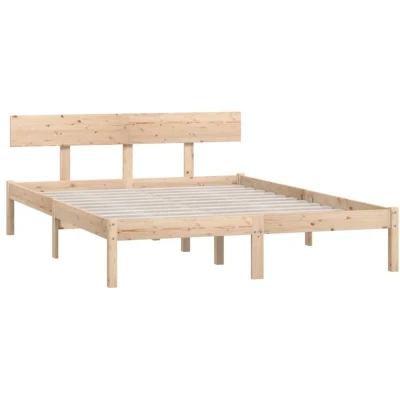 Image of vidaXL Solid Pinewood Bed Frame 120x190 cm Small Double Untreated, Sturdy &amp; Durable Modern Look for Bedroom Brown
