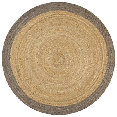 Image of vidaXL Handsome Handmade Jute Rug with Grey Border Round 150 cm Diameter Natural and Sturdy Low Maintenance Uniquely Crafted by Skilled Artisans