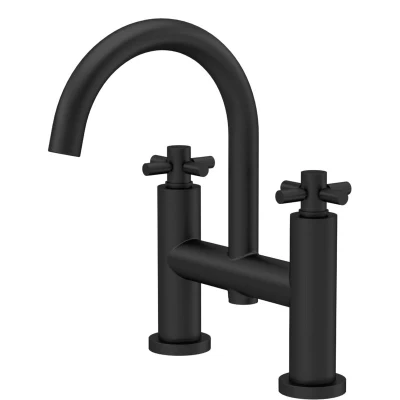 Image of Hudson Reed TEX453 Tec Cross Modern Bathroom Crosshead Deck Mount Bath Filler Tap, 230mm, Matt Black