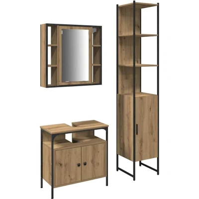 Image of vidaXL 3 Piece Bathroom Furniture Set Artisan Oak Engineered Wood