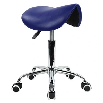 Image of KKTONER Rolling Saddle Stool PU Leather Swivel Adjustable with Wheels Salon Chair (Blue)