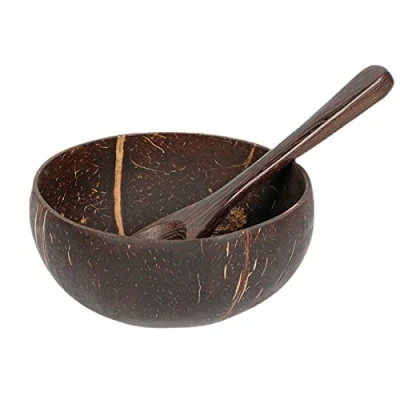 Image of tinysiry Coconut Serving Bowls with Spoon, Food grade Fruit Nut Salad Shell Bowl Dinnerware Kitchen Utensil, Decorative Party Candy Dish Coffee
