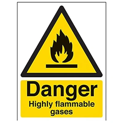 Image of V Safety Danger, Highly Flammable Gases Warning Sign 150mm x 200mm Self Adhesive Vinyl