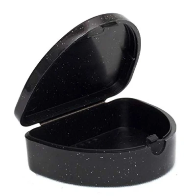 Image of Slim Orthodontic Dental Case Colour &amp; Glitter Choices for Retainers, Bleaching Trays, Dentures More (Glitter Black)