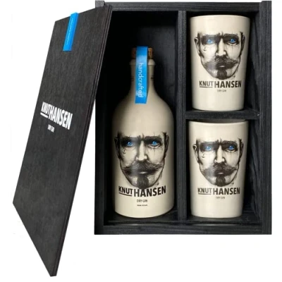 Image of KNUT HANSEN DRY gin handcrafted in a classic Nordic style I gift set with juniper and 2 ceramic mugs 500 ml