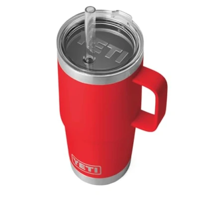 Image of YETI Rambler Straw Mug, Stainless Steel Vacuum Insulated Mug with Stronghold Lid, Rescue Red, 25 oz (739 ml)