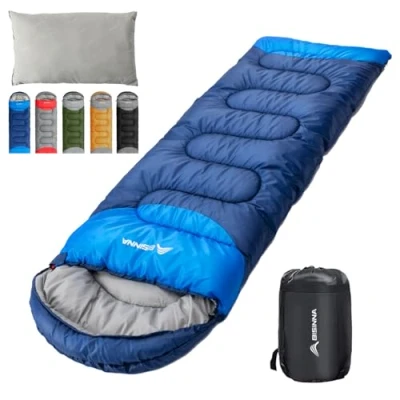 Image of BISINNA Sleeping Bag with Pillow 4 Season Lightweight Waterproof Warm a compression sack for Adults, Women, Men&#039;s Outdoors Camping, Hiking, Backpacking (4 Season/Blue/Left)