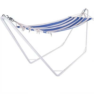 Image of Deuba Outdoor Garden Hammock Swing Metal Stand 6ft Large Patio Portable Camping Swinging Hanging Bed 200x80cm Blue