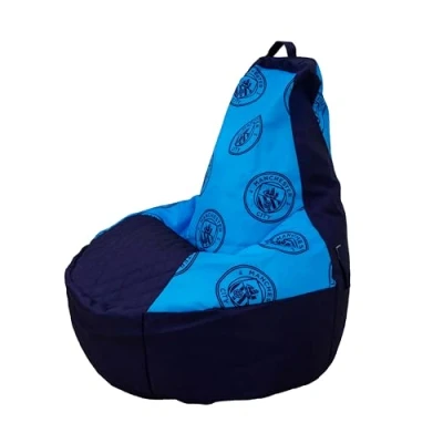 Image of Manchester City FC Large Bean Bag, Highback Gaming Chair with Filling Included, Comfortable Football Lounging for All Ages and Indoor Outdoor Use