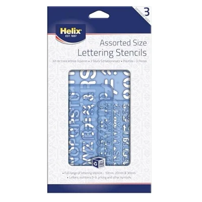 Image of Helix Three Piece Stencil Set Letters Numbers and Symbols (10mm 20mm 30mm), Blue