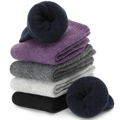 Image of PROETRADE Merino Wool Thermal Socks for Womens Walking Winter Warm Thick Cosy Gift Stocking Fillers Women Boot Crew Comfy Ladies Hiking Work 5 Pack (Solid Color B)