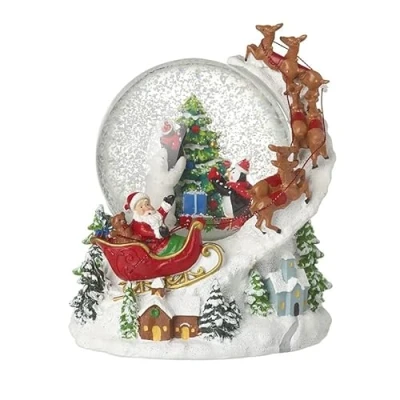 Image of Heaven Sends Santa in Sleigh Christmas Musical Snow Globe