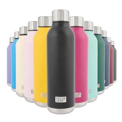 Image of Polar Gear Stainless Steel Water Bottle 500ml Vacuum Insulated Metal Bottle, Double Wall, Leakproof Drinks 12H Hot, 24H Cold Perfect for Work, Travel, Sports, Gym (Black)