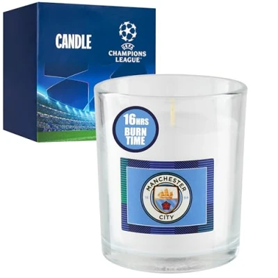 Image of Manchester City F.C. Candle for Men Teenagers Jar Unscented Home Decor Mens Bedroom Accessories Man Supporter&#039;s Gifts