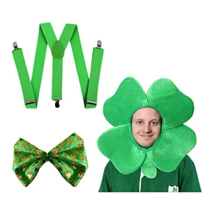 Image of ST PATRICKS DAY IRISH FANCY DRESS COSTUME SET HAT + GIANT SHAMROCK BOWTIE GREEN BRACES IRELAND LEPRECHAUN (SHAMROCK HAT)