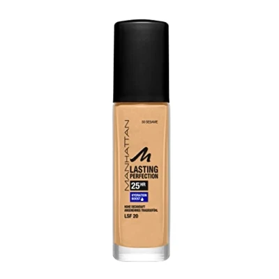 Image of Manhattan Lasting Perfection 25 Hour Make Up Sesame 50 Moisturising Foundation Long High Coverage for a Flawless Complexion 30ml