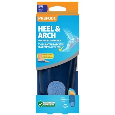 Image of Profoot Heel and Arch Support Insoles for Men Relieves Aching, Tired Feet Ideal Plantar Faciitis, Knee Back Pain Pronation Relief Orthotics Pack of 1