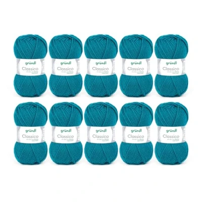 Image of Gründl Classico Wolle (Oeko TEX® Certified Knitting/Crochet Yarn Made of 50% Pure New Wool (Merino Superwash) &amp; polyacrylic, 50 g/120 m, Needle Size: 3.5 4.5, 10 Balls á g), Petrol