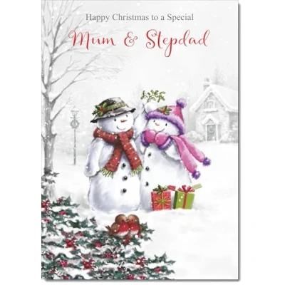 Image of doodlecards Mum and Stepdad Christmas Card Two Snowmen Large A4 Size for &amp; with Plain Envelope
