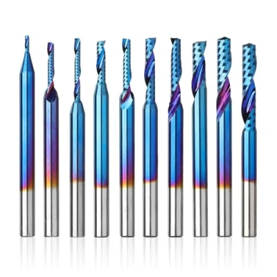 Image of Genmitsu 1/8 Inch Shank 10pcs Carbide Spiral O Flute (Single Flute) End Mill CNC Router Bits, 91.5 Higher HRA Nano Blue Coat, perfect for Metal Carving Aluminum Copper Woodworking Cutting, OS10B