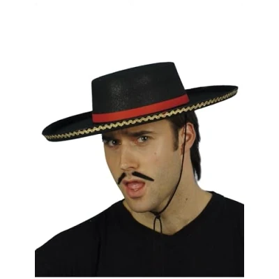 Image of Smiffys Spanish Hat, Black with Cord, Around The World Fancy Dress, Adult Dress Up Hats