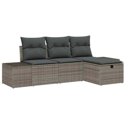 Image of vidaXL 4 Piece Garden Sofa Set with Cushions Grey Poly Rattan