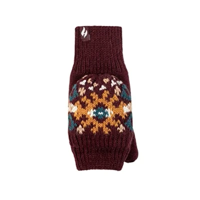 Image of Women&#039;s 1 Pack SOCKSHOP Heat Holders Heather Patterned Converter Mittens Wine One Size