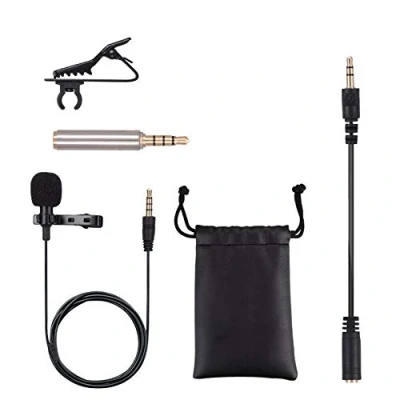 Image of ANCLLO Lavalier Lapel Microphone 3.5mm Professional Omnidirectional Condenser Mic with Headphone Jack Adapters for Smartphone Camera Live steam Podcast Interview