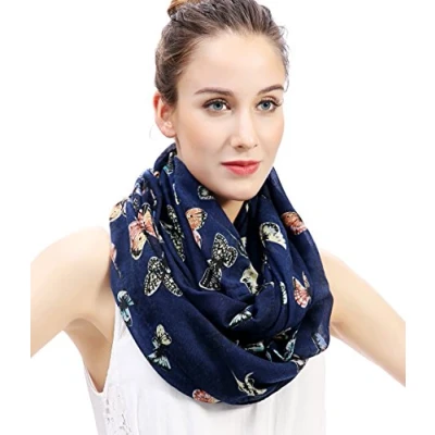 Image of Lina &amp; Lily Butterfly Print Lightweight Snood Scarf (Navy blue)
