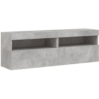 Image of vidaXL TV Wall Cabinets with LED Lights 2 pcs Concrete Grey 60x30x40 cm