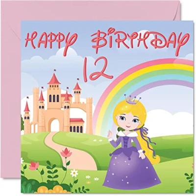 Image of 12th Birthday Card Girl Princess Castle Happy 12 Year Old Girl, Girls Twelve Twelfth Cards for Her, 145mm x Greeting Daughter Niece Granddaughter Children