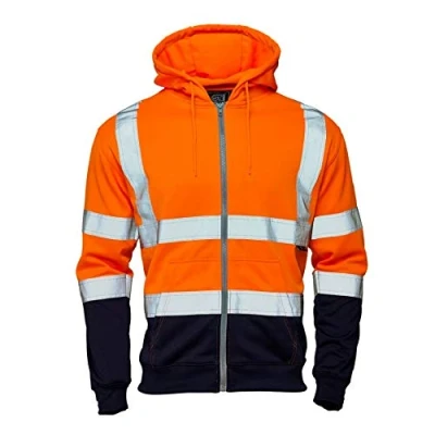 Image of Hi Vis Viz 2 Tone Hoodie Zip Sweatshirt High Visibility Reflective Safety Security Two Jumper Workwear Fleece Warm Top