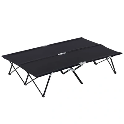 Image of Outsunny Double Camping Bed Cot Foldable Sunbed Outdoor Patio Sleeping Super Light with Carry Bag (Black)