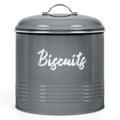 Image of EHC Round Biscuit Cookie Tin Dark Grey, Kitchen Food Barrel Storage Box, Airtight Lids Easy to Open for Biscuit, Cookies Jars, 3 Litres