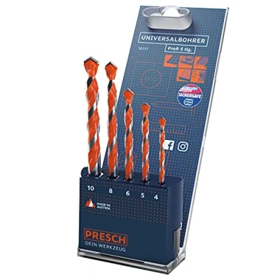 Image of Presch Universal Drill Bit Set 5 pcs Multifunctional Bits for Metal, Wood, Concrete, Masonry, Tiles, Plastic High Speed Ultimate with Cylinder Shaft Ø 4 10mm