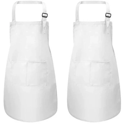 Image of 2 Pcs White Kids Apron with Pockets, Adjustable Children Chef Aprons for Boys Girls, Toddler Kitchen Cooking Garden Bib Aprons, Artist Baking Crafting Painting BBQ (7 13 Age)