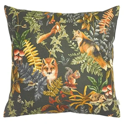 Image of Evans Lichfield Forest Fox Repeat Cushion Cover, Grey, 43 x 43cm
