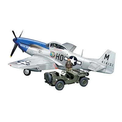 Image of TAMIYA P 51D 25205 1:48 US Mustang &amp; 4x4 Lt.Fahzg. Model, Plastic, Assembly kit, Detailed Replica, Moulded Colour