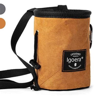 Image of Igoera Chalk Bag for Climbing and Bouldering Special Lining Perfect Distribution Robust Durable Added Safety (Grey)