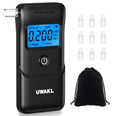 Image of Breathalysers Alcohol Breathalyzer Tester Kit: High Accuracy Breathalyser with Digital LCD Screen Breath Portable 10Pcs Mouthpieces Professional for Personal Home