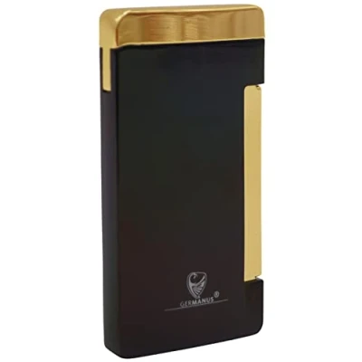Image of GERMANUS Modern Flat Jet Flame Lighter Black Gold, for Candles, Trekking, Hiking Outdoor Activities
