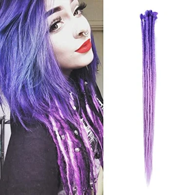 Image of Dsoar 24inch Ombre Dreadlock Extensions for Women/Men 10 Pcs Locs Synthetic Dreads Handmade Crochet Braiding Hair(Purple and Light Purple)