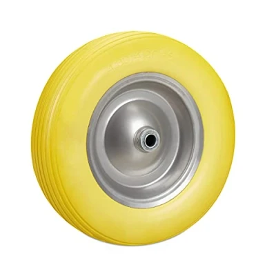Image of Set of 2 Relaxdays Wheelbarrow Wheels 4.80 4.00 8, Solid Rubber, Steel Rim, Spare Tire, 100kg Capacity, Yellow/Grey