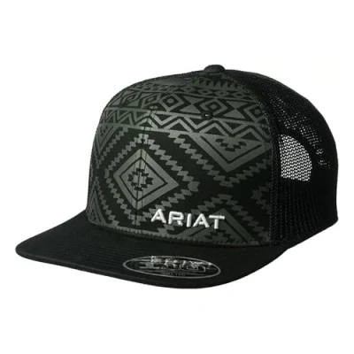 Image of ARIAT Men&#039;s Aztec Black Flat Bill Cap Baseball, One Size