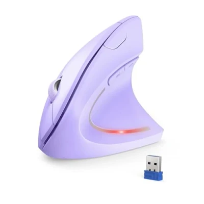 Image of TECKNET Ergonomic Mouse, 4800DPI Wireless Vertical Mouse 6 Button Silent with 5 Adjustable Levels DPI, 24 Months Battery Life Optical for Laptop, PC, Mac (Purple)